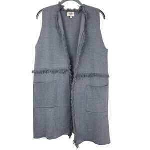 Joh Cashmere Fringe Trim Open Longline Cardigan Sweater Vest, Size XS, EUC
